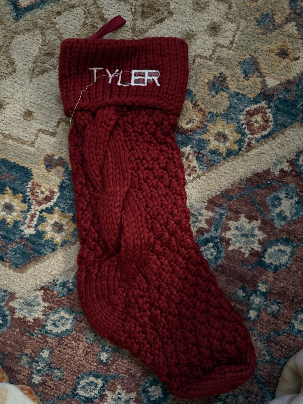 Pottery Barn Red Cable Knit Tyler Stocking